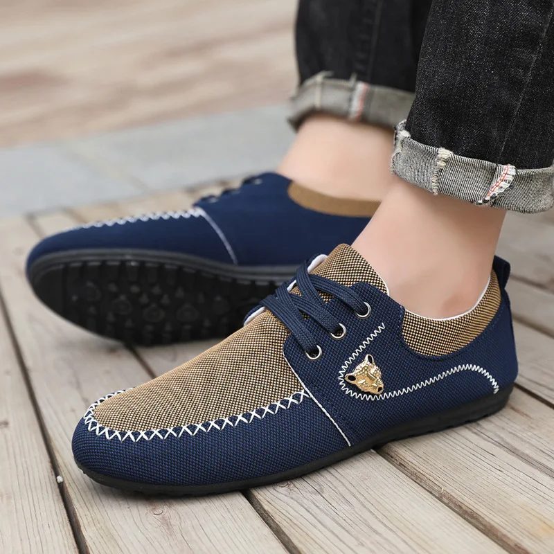 

Men's casual breathable canvas shoes Korean version trendy men's shoes lightweight and versatile bean shoes men's size 48