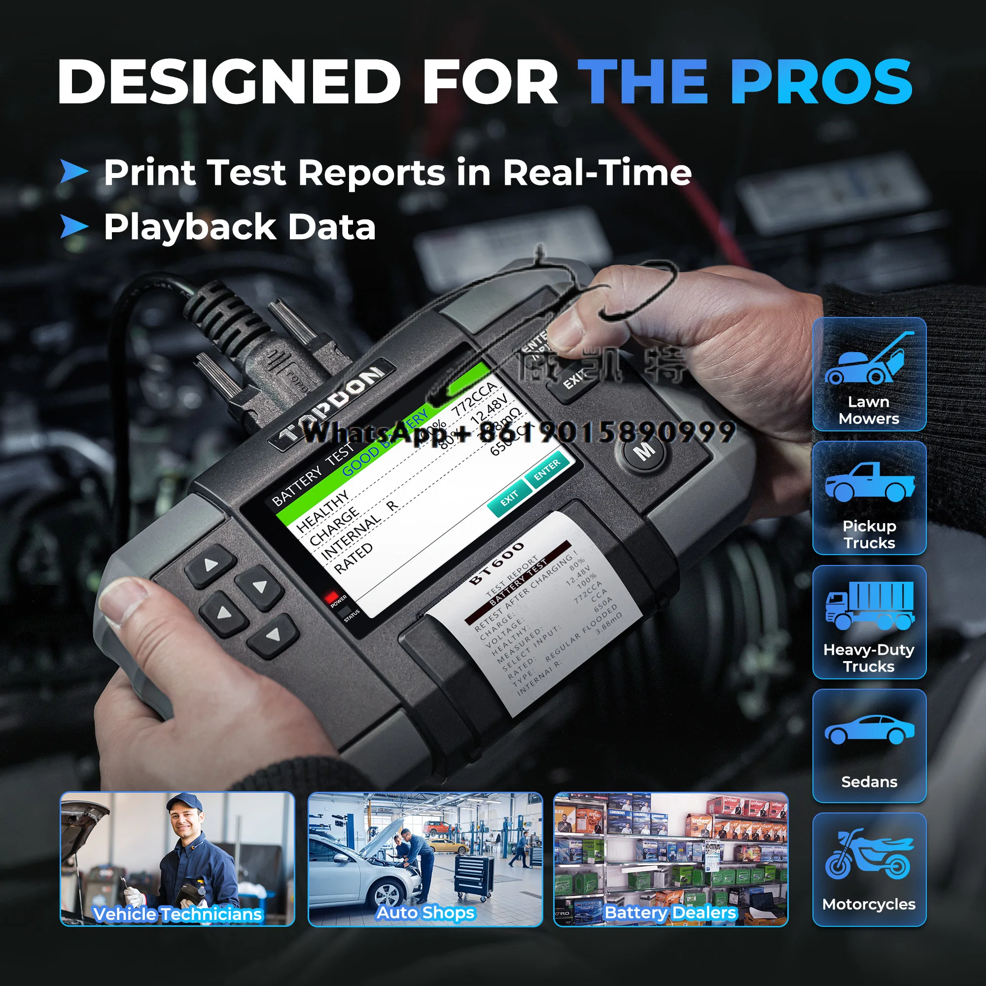 

BT600 Conductivity Testing Technology Battery Tester for Car Measure State of Health Car Battery Tester With Printer