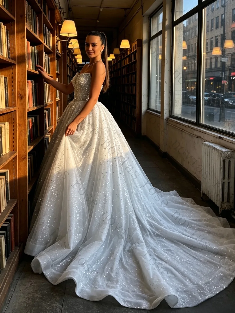 Customized Luxury Ball Gown Wedding Dress Convertible Off Shoulder Cathedral Train Pearl Crystal Beaded Sparkle Bridal Gown