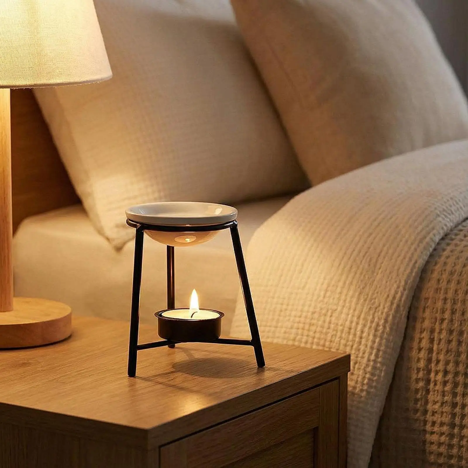 Essential Oil Burner Tealight Candle Holder Iron Romantic Aroma Diffuser for Bedroom NightStand Office Living Room Decoration