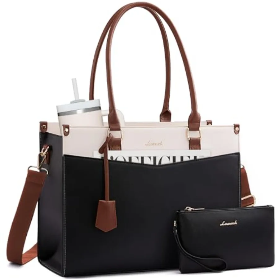 

LOVEVOOK Laptop Bag for Women 2-in-1 Tote Purse with Clutch and Cup Holder Waterproof Briefcase for Work Travel