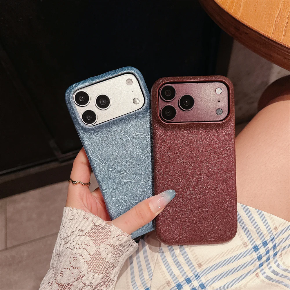 Simple Luxury Shimmer Silk Grain Phone Case for iPhone 18 17 Pro Max 16 15 14 13 Fashion Elegant PU Leather Protection Cover