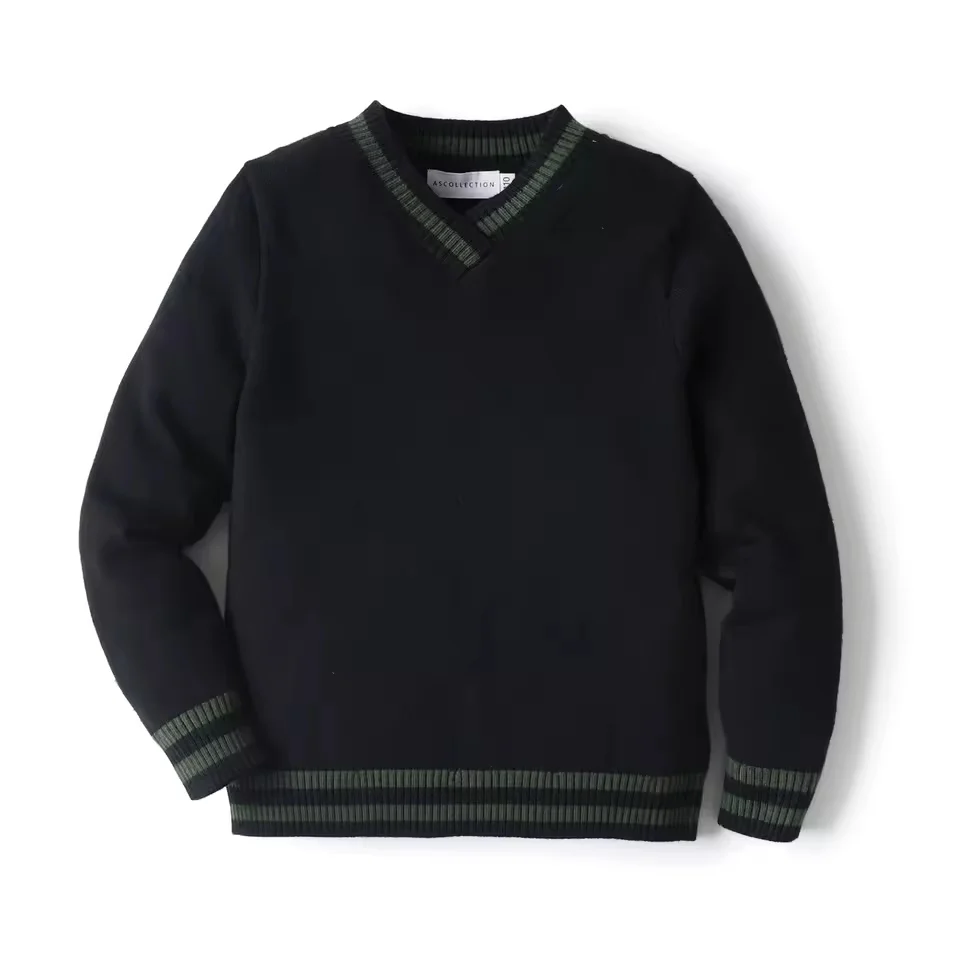 Kid V-Neck Striped Long Sleeve Knitted Sweater High-Quality Children Boy Pullover Boutique Jumper Clothes Knitwear For Baby Boys