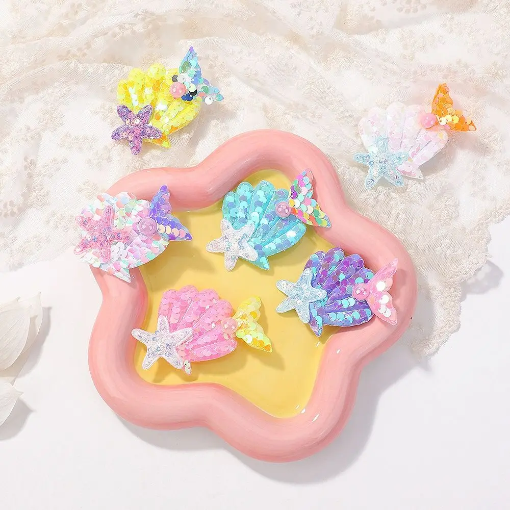 New Cute Hair Clip Colorful Sequin Shells Pearl Starfish Side Fringe Clip Sweet Birthday Party Gift Headwear