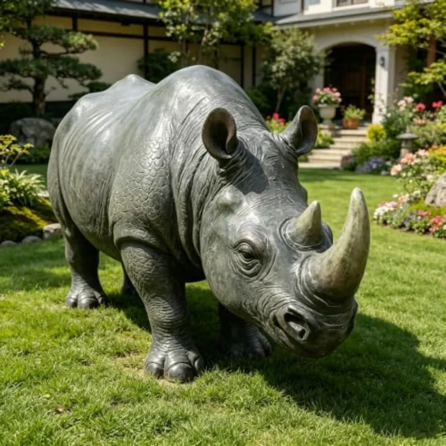 Garden decoration: 27.5 large realistic ceros resin statue sculpture, gray-green, weather-resistant finish