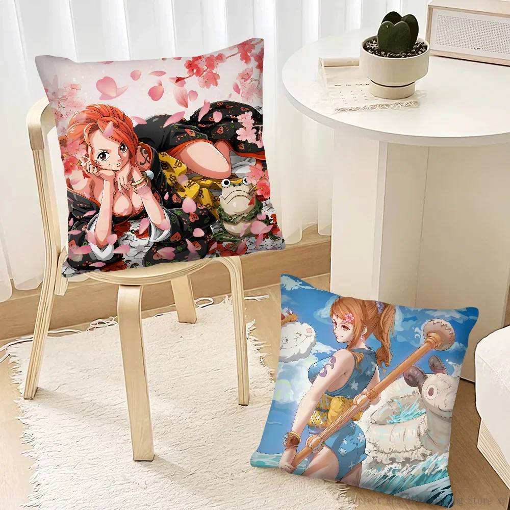 Anime O-One P-Piece Nami Pillow Case Fashion Square Pillowcase Bedroom Sofa Room Ins Decoration Leisure Cushion Cover 40x40