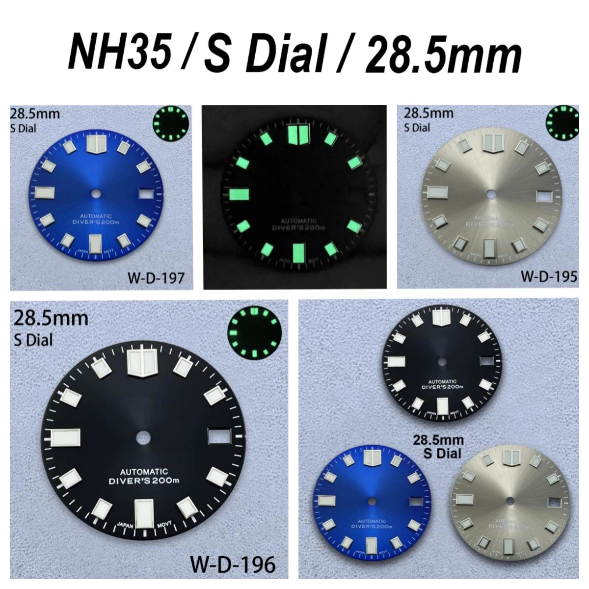 

28.5mm S Logo Diving Dial Fit NH35/NH36 Japan Movement C3 Green Luminous Sunburst High-Quality Dial Watch Modified Accessories