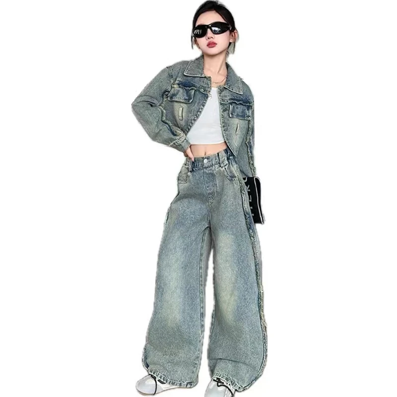 Cool Teen Girls Fashion Clothing Sets Jeans Jacket and Pants Set 2PCS Streetwear Children Denim Jacket and Jeans Set Clothes