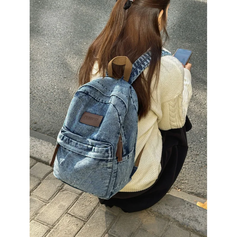 

Vintage denim canvas backpack for men and women, suitable for couples, for school, travel, casual, lazy style, Japanese and Kore