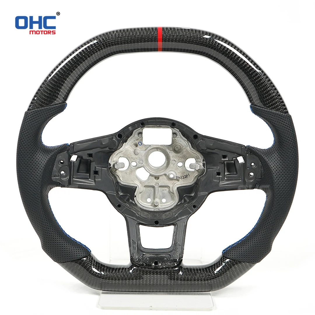 OHC Carbon Fiber Leather Half Punch Steering Wheel For Golf MK7 MK7.5 Golf R Scirocco No Airbag Trim Button And Paddle