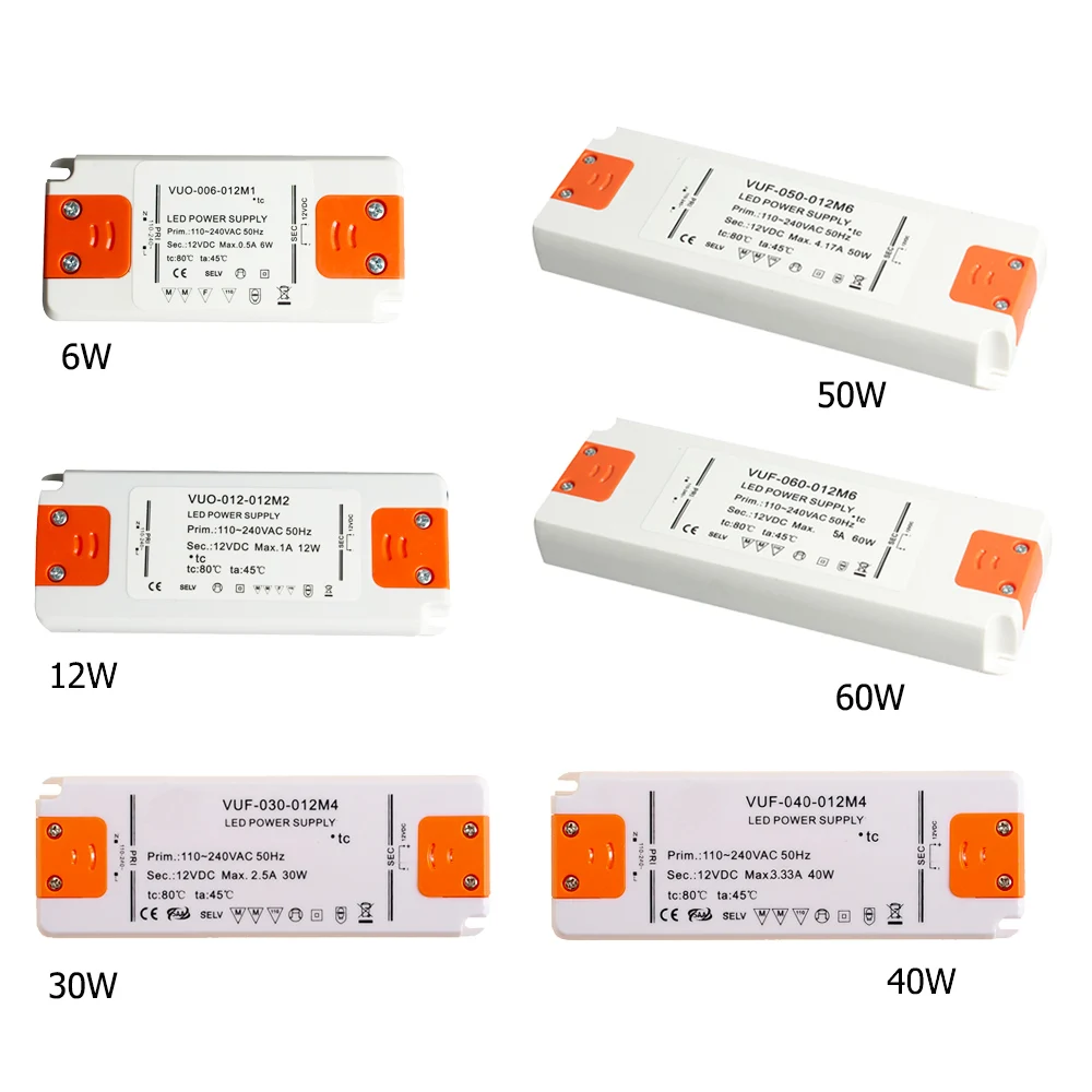 6W 12W 15W 20W 30W 50W 60W Ultra Thin LED Driver 110V 220V to DC12V 24V Power Supply LED Transformer Adapter for LED Strip Lamp