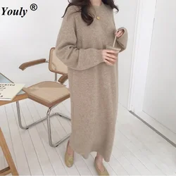 Women Autumn Winter Warm Long Sweater Dress Female Long Sleeve Straight Knitted Maxi Vestidos new Pull Femme Loose Dress