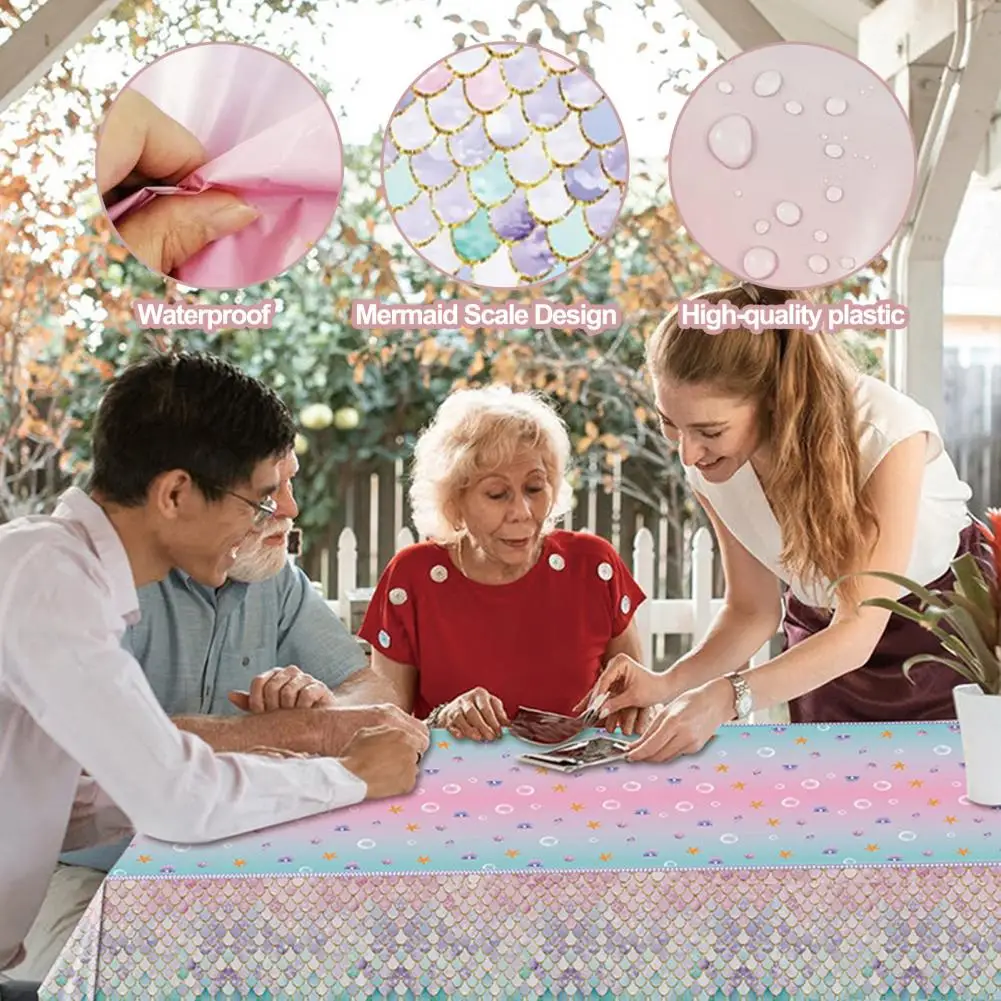 

Fish Scale Pattern Tablecloth Durable Mermaid Tablecloth Mermaid-inspired Party Tablecloths Glittery Shell Designs for Kids'