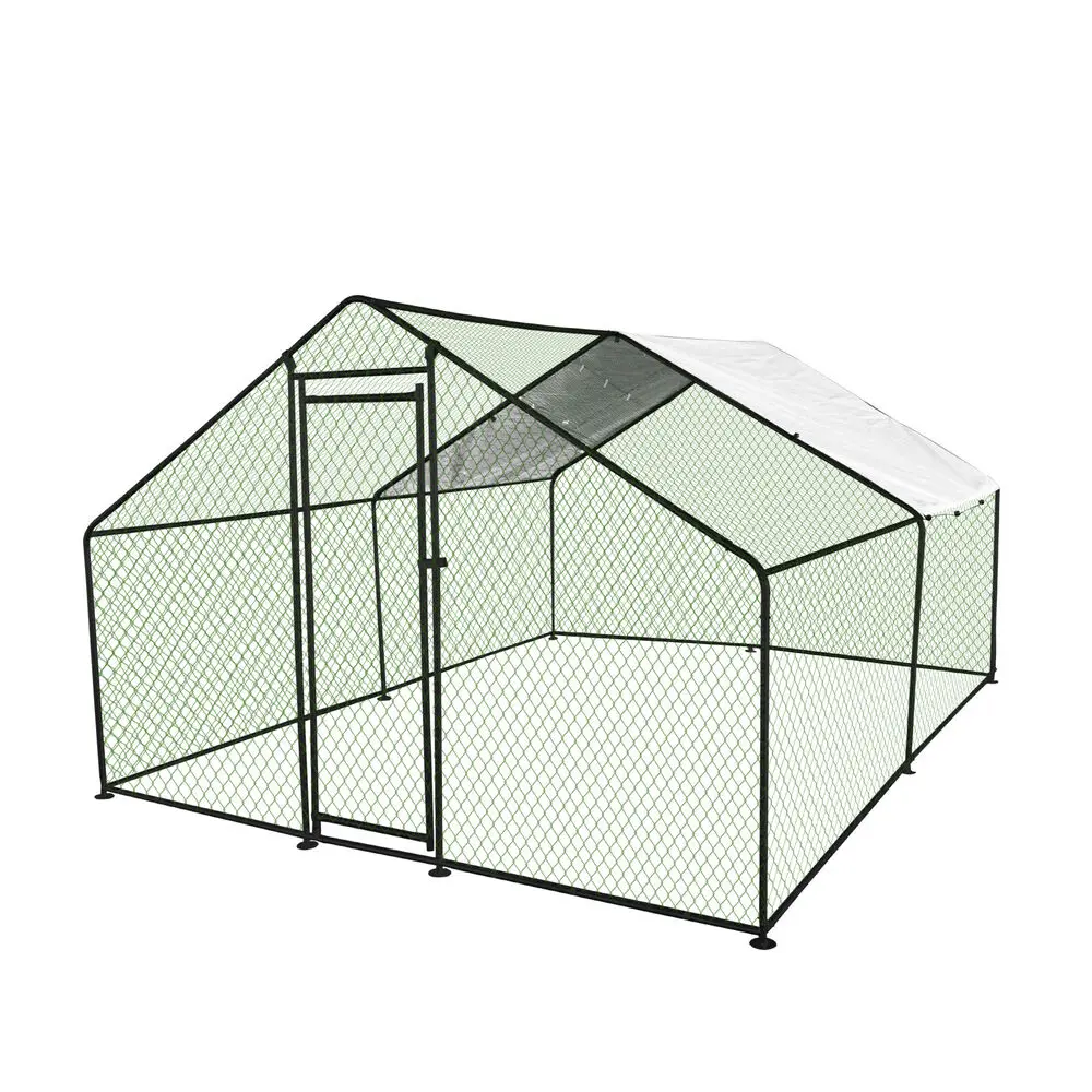 Large Metal Chicken Coop Walk-In Chicken Run 9.8x9.8x6.6 Peaked Roof Farm Yard