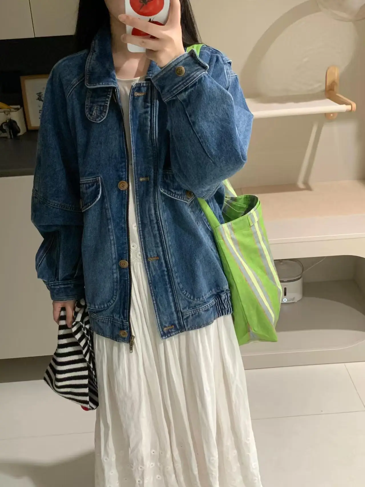 Koreanische Sle Süße Oversize Denim Jaet Frühen Herbst Neue Retro Einfache Personali Pilot Jaet Trendy frauen ort Mantel