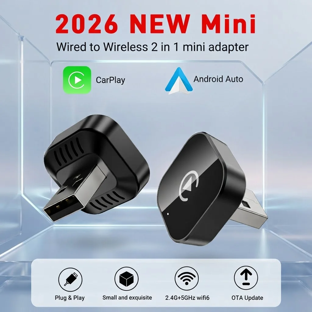 2026 2IN1 Mini Wireless CarPlay Dongle Android Auto Adapter AI Smart Box Car Intelligent Systems For Car With Wired CarPlay
