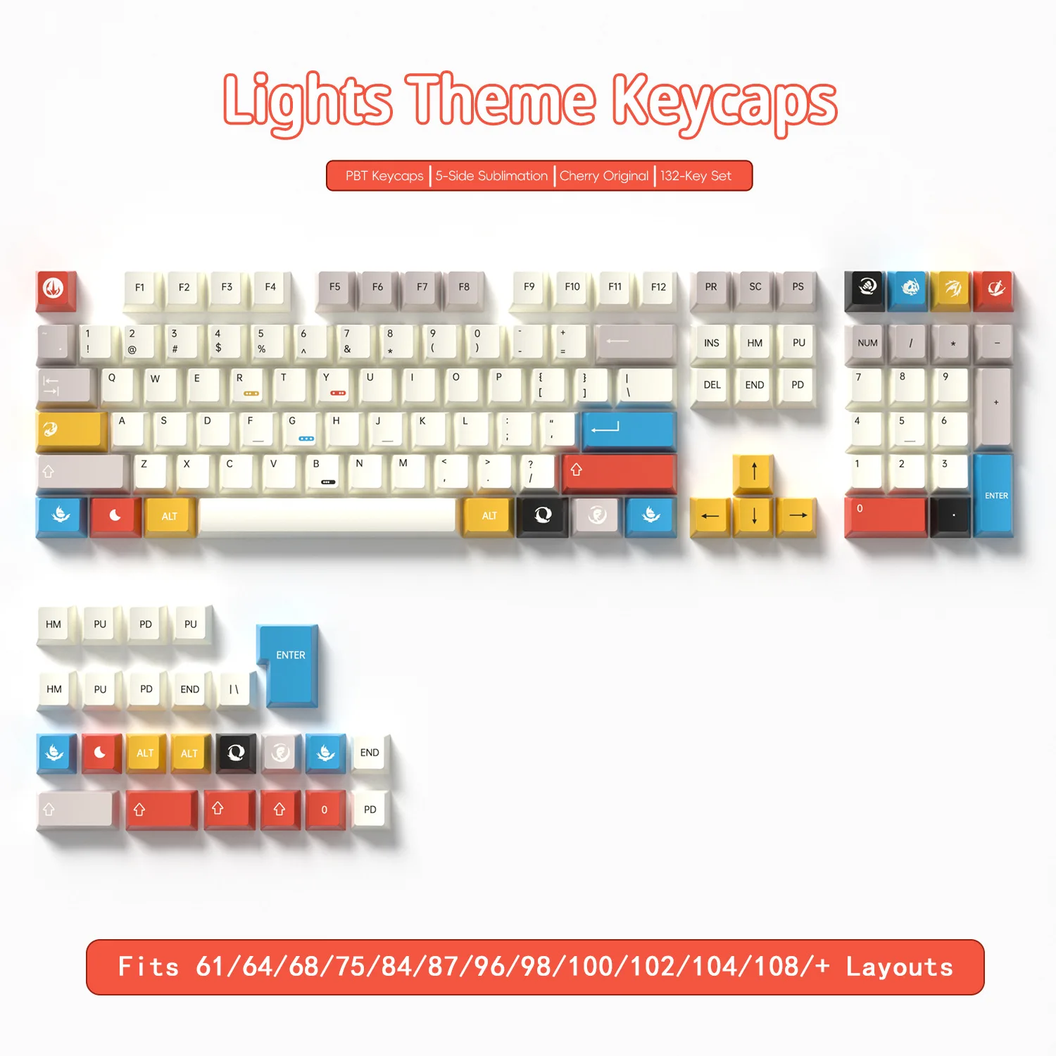 

[Original 132-key hundred lamps theme] Mechanical keyboard keycap five-sided PBT hot sublimation small full set