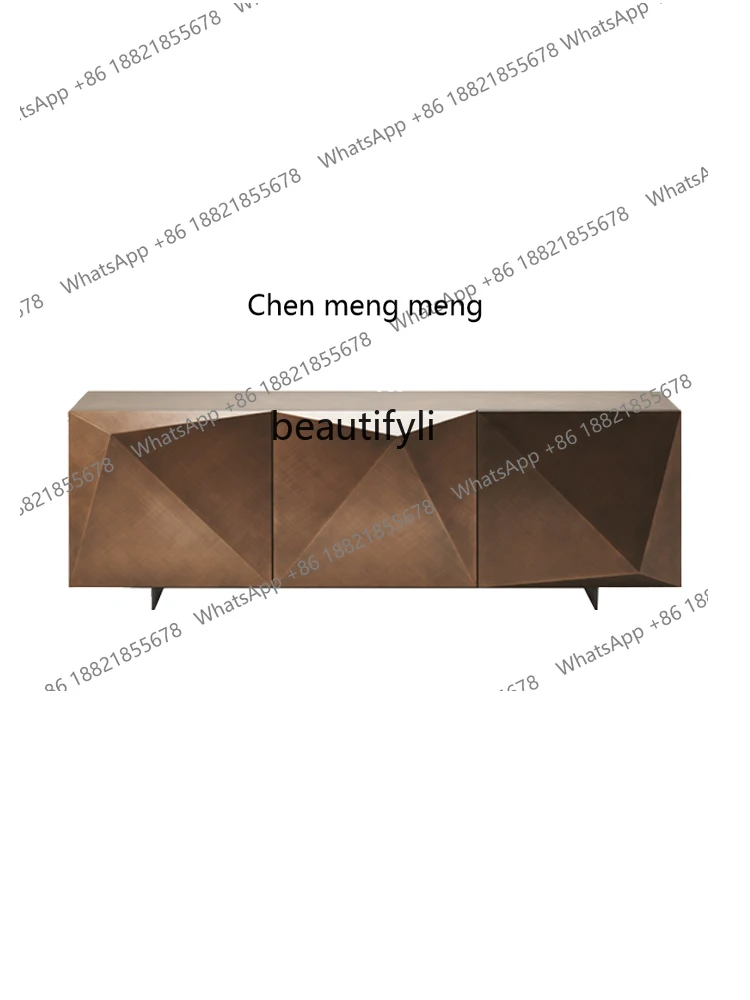 Italian Minimalist Entrance Cabinet Vintage Brushed Geometric Diamond Creative Designer TV Cabinet High Sideboard Cabinet