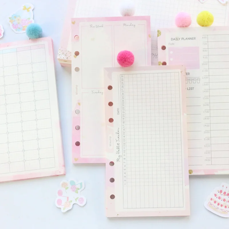 Domikee new cute kawaii school 6 holes refilling paper sheets for binder planner spiral notebooks:daily weekly monthly planner