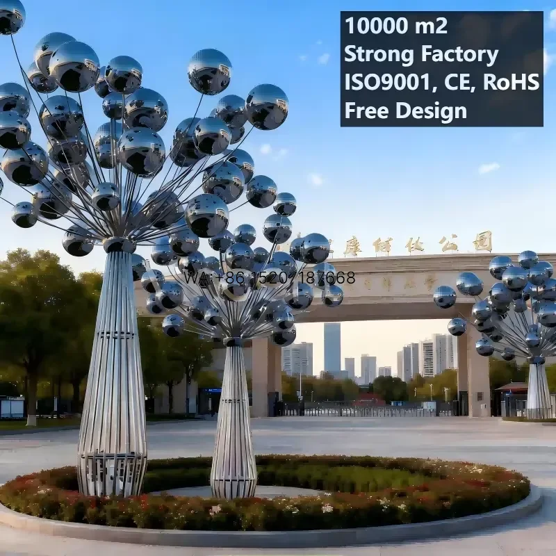 Wmwmnu for Vincentaa Modern Large Stainless Steel Welding Fashion Sculpture Outdoor Park Ball Tree Art Sculpture Supplier