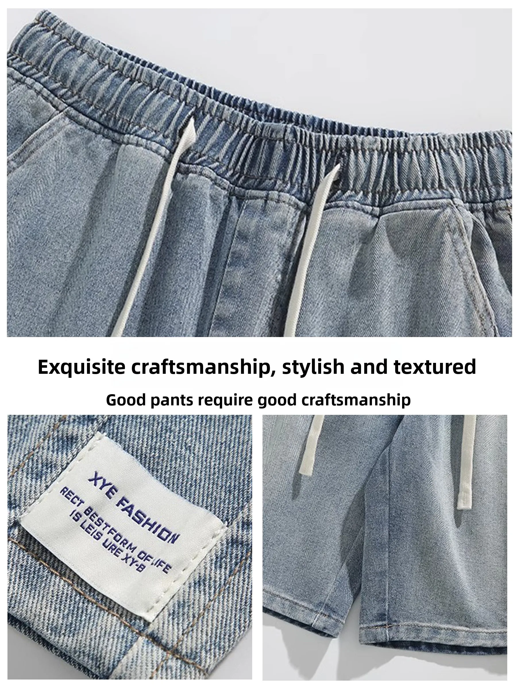 

Retro American Waed Denim orts Men's Summer Casual High Street Trend Straight Leg Five-Quarter Length Youth Faion