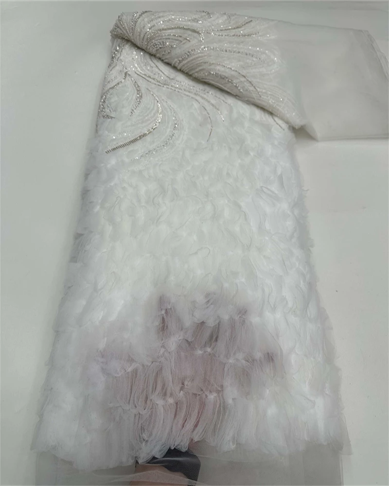 

2025 Latest Hot Sale New High-End Luxury French Embroidery Beaded Lace Fabric African Nigerian With Sequins Fabric For Wedding