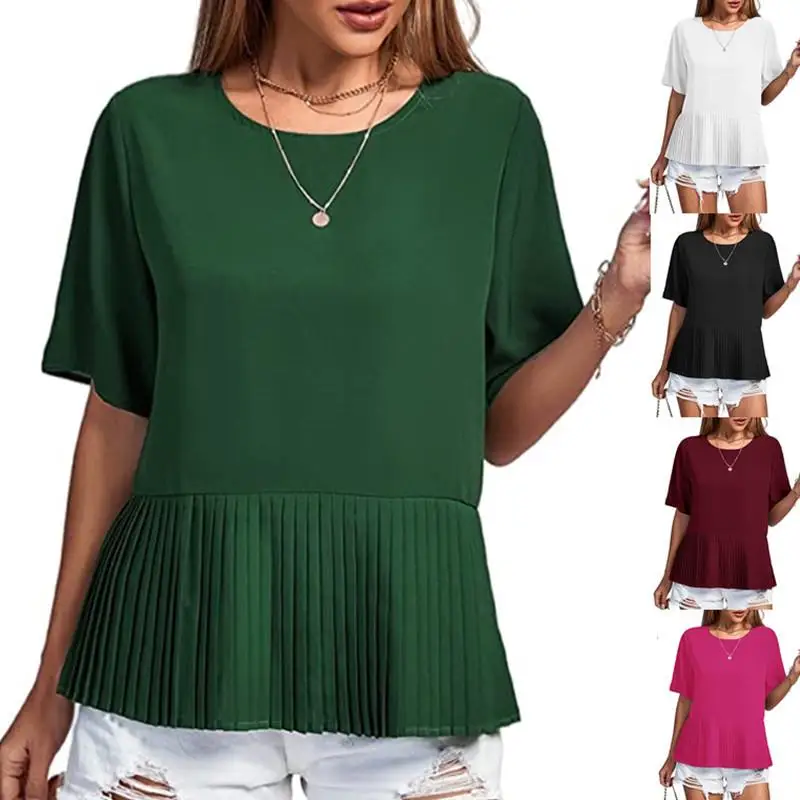 

Women's Short Sleeve Shirt Top Hemline Intellectual Style Pure Color Casual Wear Lace Snowflake Design Winter Collection