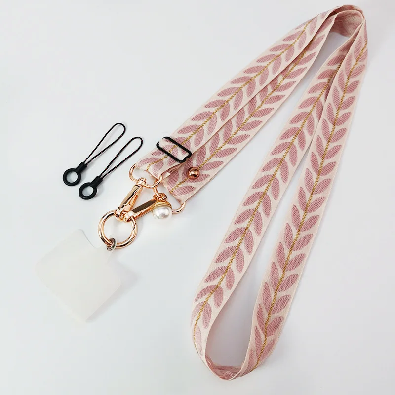 Women's mobile phone strap lanyard pearl pendant charm Universal Adjustable ID Camera Car Key Lanyard Cloth Strap Accessories