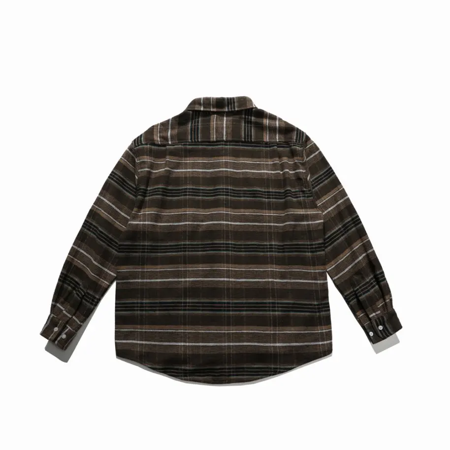 200G Mens 100% Cotton Autumn Shirt High Street Casual Plaid Long Sleeve Shirts Navy Blue Turn-down Collar Oversized Pocket Top