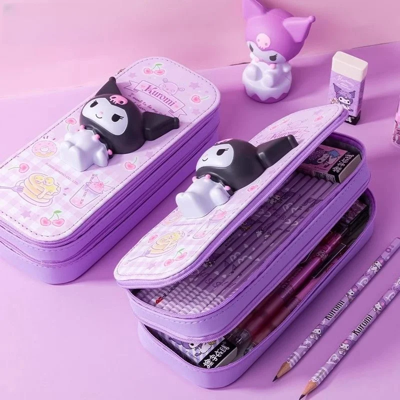 Imagem -06 - Kawaii pu Grande Capacidade Lápis Case Melodia Hellokitty Cinnamoroll Escola Lápis Bolsa Bolsa Pen Artigos de Papelaria Suprimentos