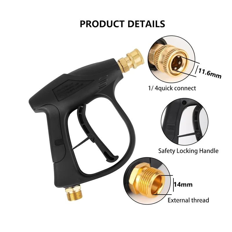 Hochdruckreiniger-Pistolen-Set mit 1/4"-Schnellanschluss und M22-14-Gewinde-Einlass, 5 Düsenspitzen und M22-15mm-Adapter & 3/8"-Schnellstecker – Detail 2