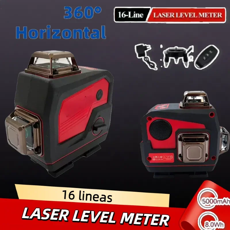 360° Horizontal And Vertical Cross Self-Leveling Tool 6 Lines Green Light Meter Horn Function Laser Level For Milwaukee Battery