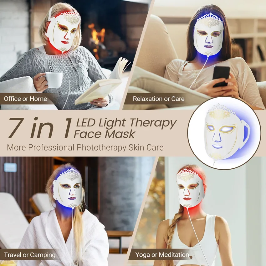 Silicone Red Light Therapy Mask, máscara facial LED, dispositivo de beleza para rejuvenescimento da pele, endurecimento e clareamento, 7 cores, 360pcs