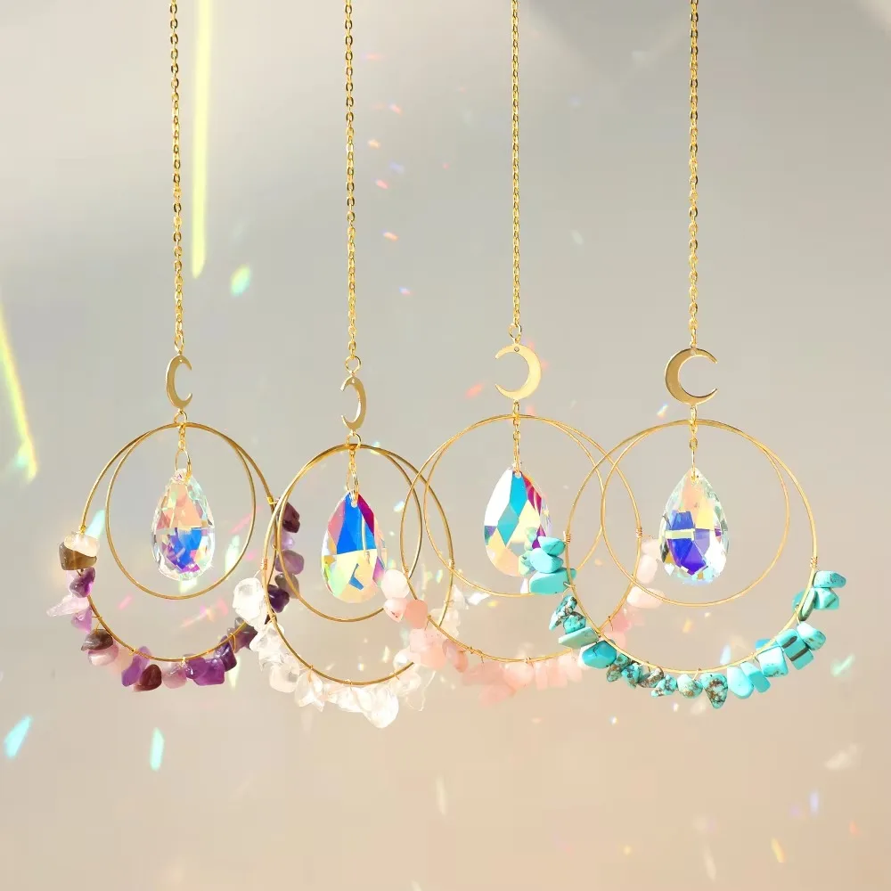 ornament Crystal Stone Crystal Rainbow Maker Garden Home Decoration Car Hanging Sun Catchers Gift Light Catcher Garden