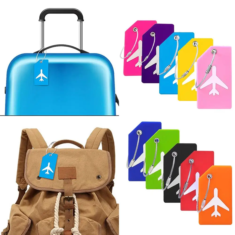 

 1 шт., новые женские и мужские дорожные аксессуары, силиконовые багажные бирки, держатель для удостоверения личности, адреса, багажная бирка, унисекс, этикетки для самолетов