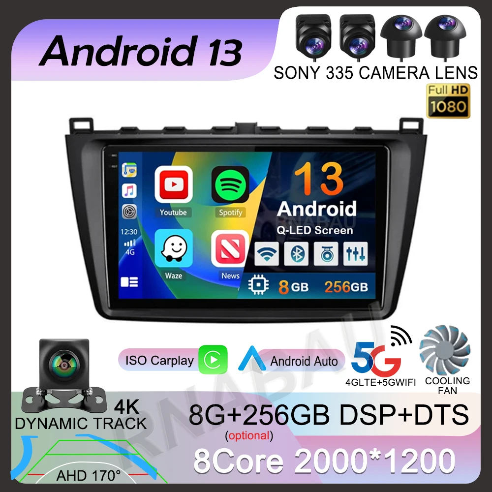 

Android 13 Carplay Auto For Mazda 6 2 GH 2007-2012 Car Radio Multimedia Video Player Navigation GPS Stereo Head Unit DSP No 2din