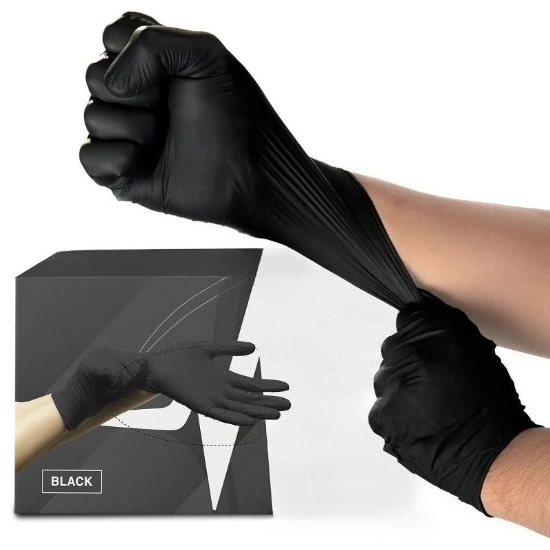 

100 шт. 50 шт. одноразовые черные нитриловые перчатки, очень толстые резиновые перчатки без латекса для чистки, безопасные для еды, кухонные татуировки
