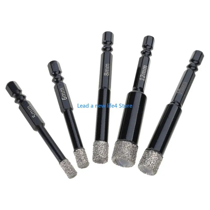 Y55E Heavy Duty Shank Diamond Coated Drill Bits for Hard Materials (Set of 5) for Construction and Renovation