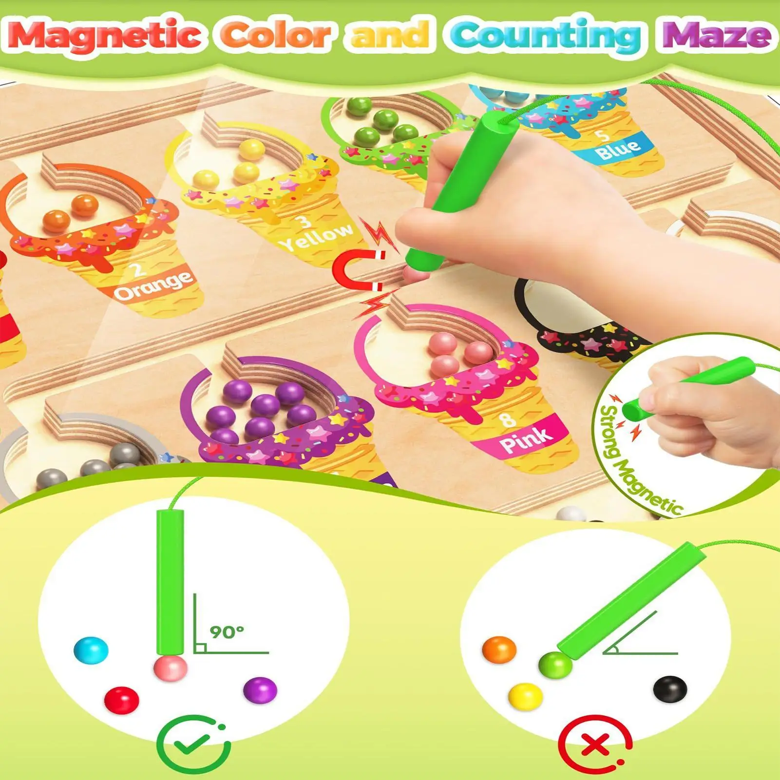 ของเล่นเขาวงกตแม่เหล็กไม้ ฝึกการรับรู้สี พร้อมลูกบอลแม่เหล็ก ฝึกทักษะการเคลื่อนไหวกล้ามเนื้อมัดเล็ก สำหรับเด็กก่อนวัยเรียนและอนุบาล