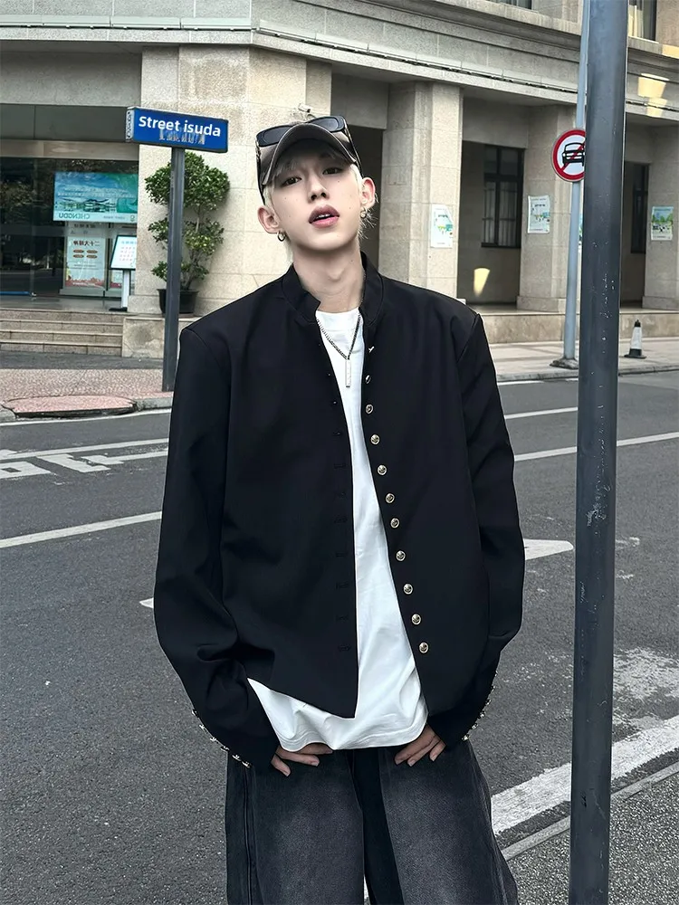 

Bla ort Tailored Jaet Men's Spring Autumn Sle Haome Stand Collar Chinese New Middle School orm Coat