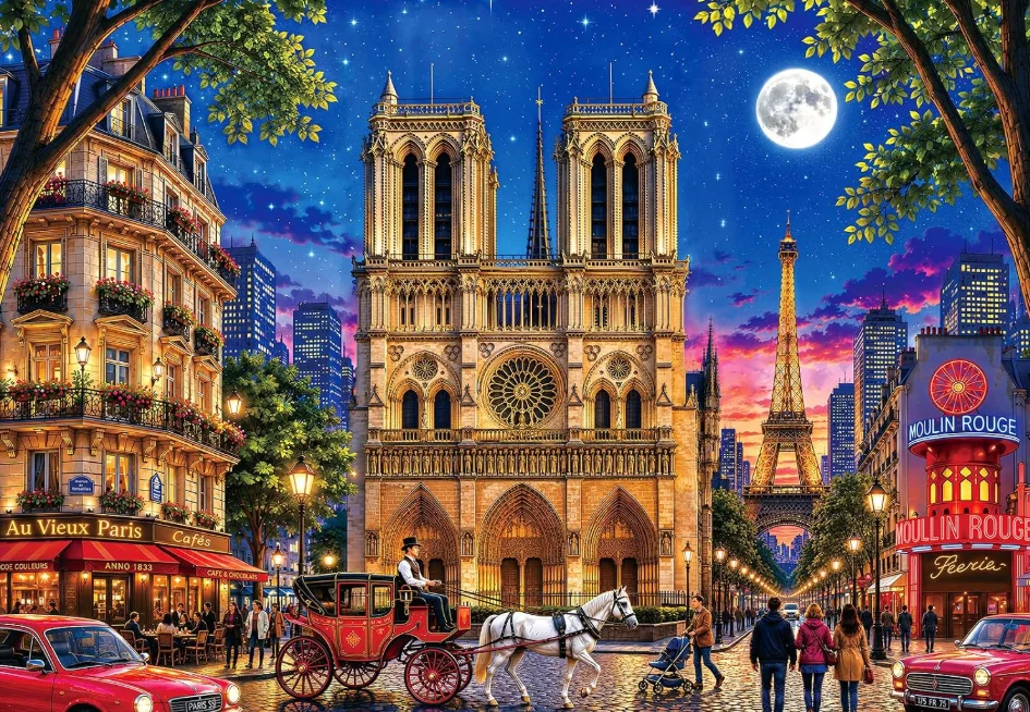 500/1000/1200/2000PCS Notre Dame Paris Jigsaw Puzzle Vintage Street Horse Carriage Eiffel Tower DIY Assembly Puzzle Home Gift