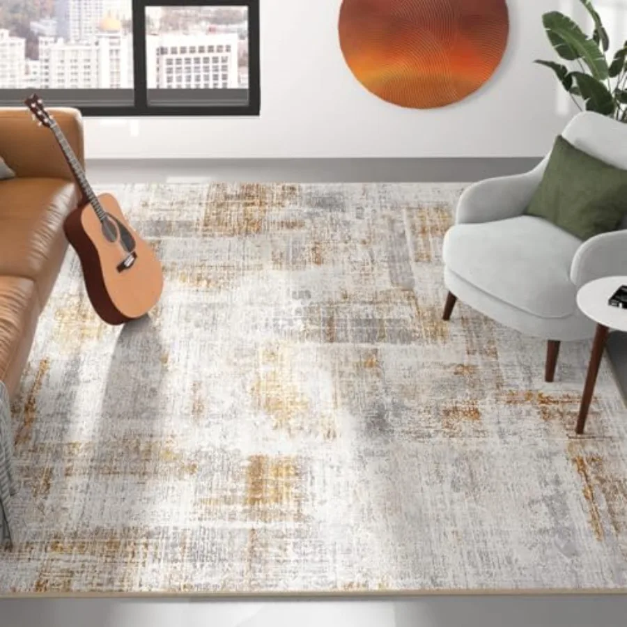 

Modern Abstract 5x7 Area Rug for Living Room Gold Brown NonSlip Stain Resistant Washable Rug Abstract Vintage Home Decor Carpet