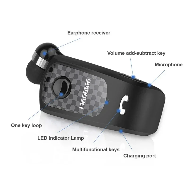 FINEBLUE F-Plus Auricolare Bluetooth Auricolari vivavoce wireless Chiamate Ricorda Vibratore Indossare Clip Driver per telefono con microfono