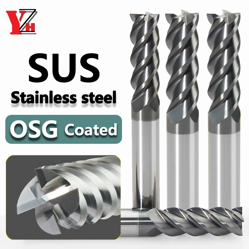 

YZH OSG с покрытием HRC70/HRC75, специальная концевая фреза для нержавеющей стали, высокая твердость, 4-зубая флейта с ЧПУ, диаметр 1-20 мм, 1,5-11,5 мм