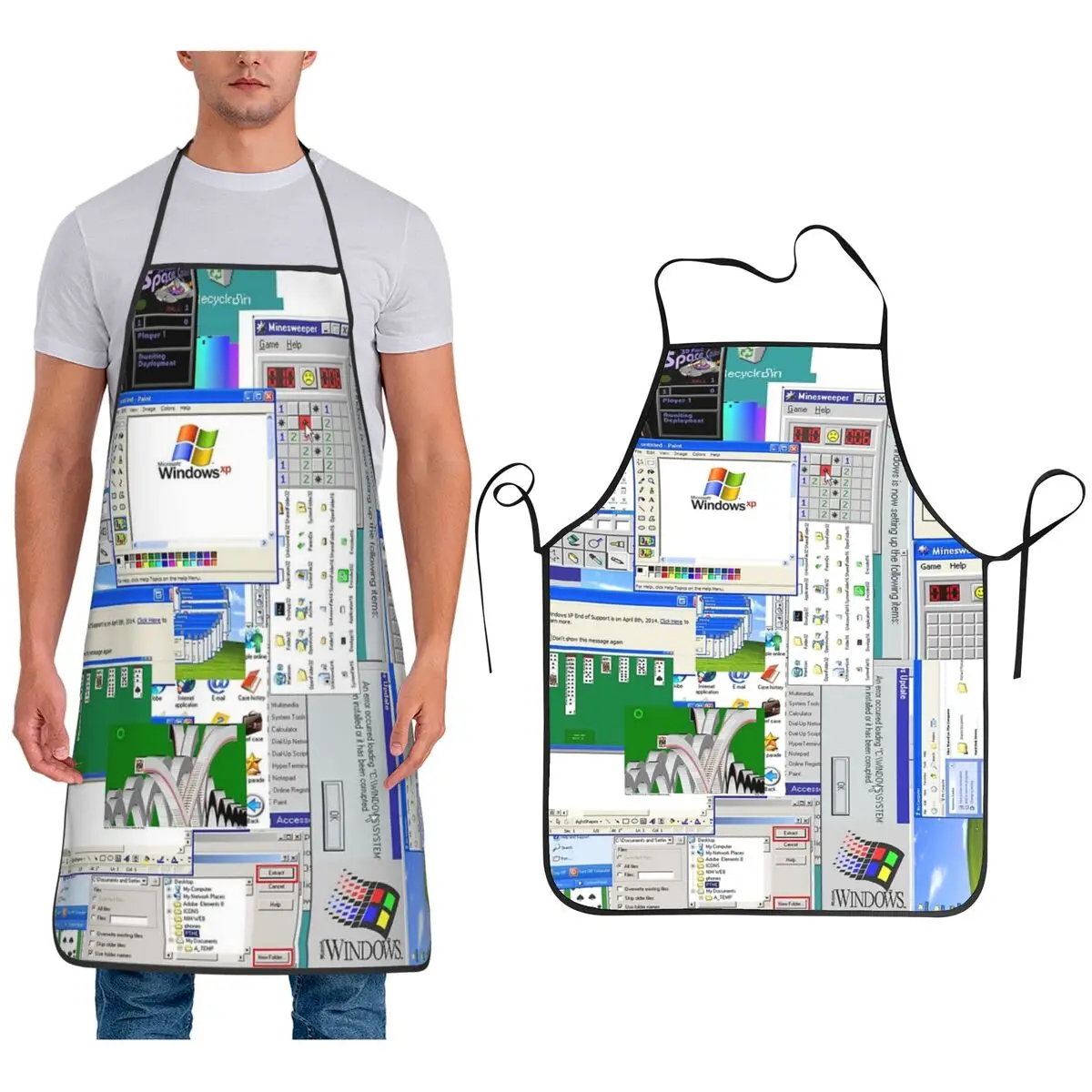 

Фартук с коллажем Windows XP, фартук для шеф-повара, приготовления пищи, выпечки, нагрудник без рукавов, кухонный фартук для чистки для женщин и мужчин, живопись