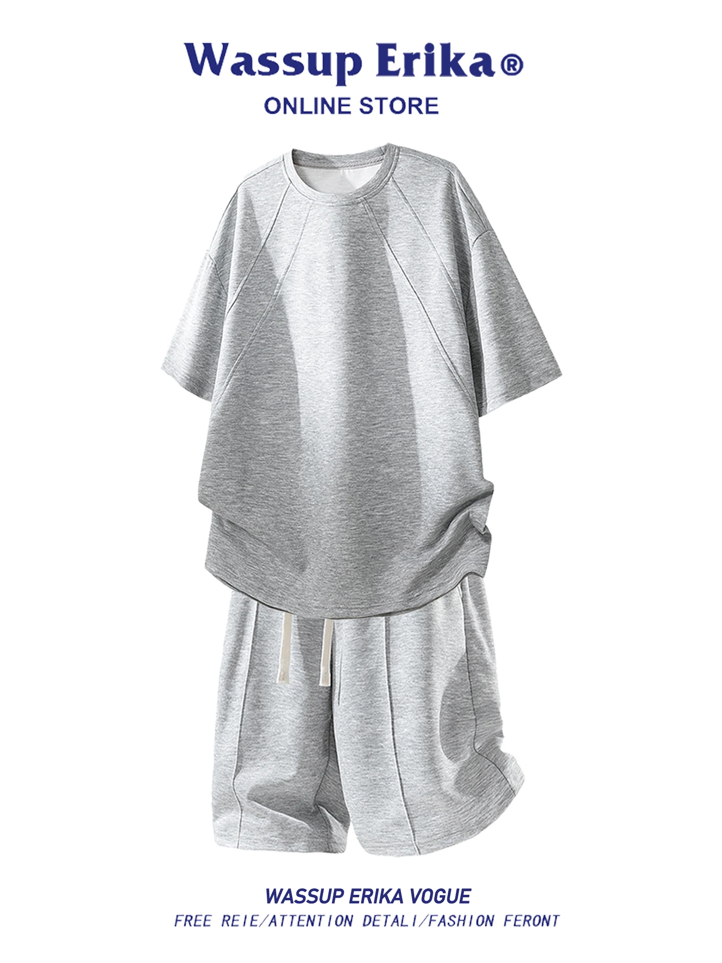 wassup-erika-men's-casual-sports-set-summer-breathable-short-sleeve-shorts-two-piece-suit-polyester-fiber-teenage-size