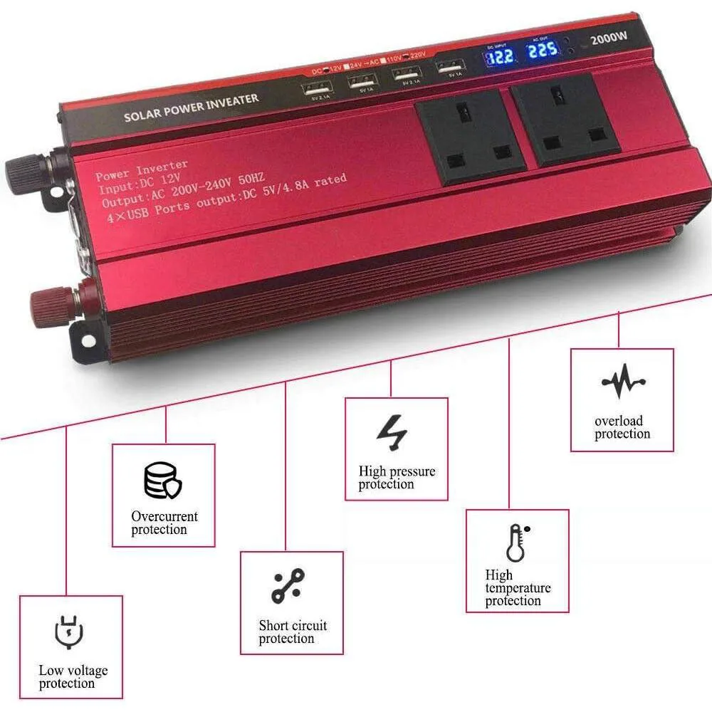 Car Power Inverter 1000W/2000W Correct Sine Wave Power Inverter 12V DC to 220V AC for car RV caravan boat Universal inverter