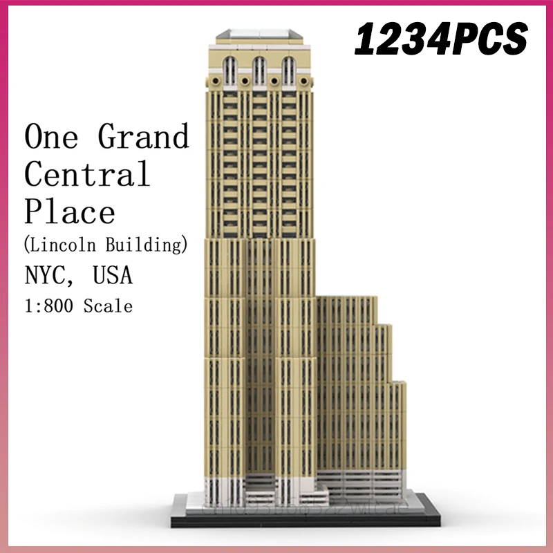 

1234 шт. MOC-207049 One Grand Central Place, масштаб 1:800, вид на город, улица, небоскребок, модель, строительные блоки, кирпичи, игрушка, рождественский подарок