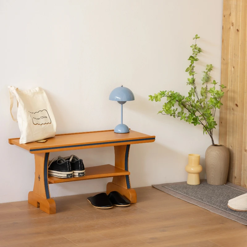 Medieval solid wood bench shoe changing stool rack coffee table