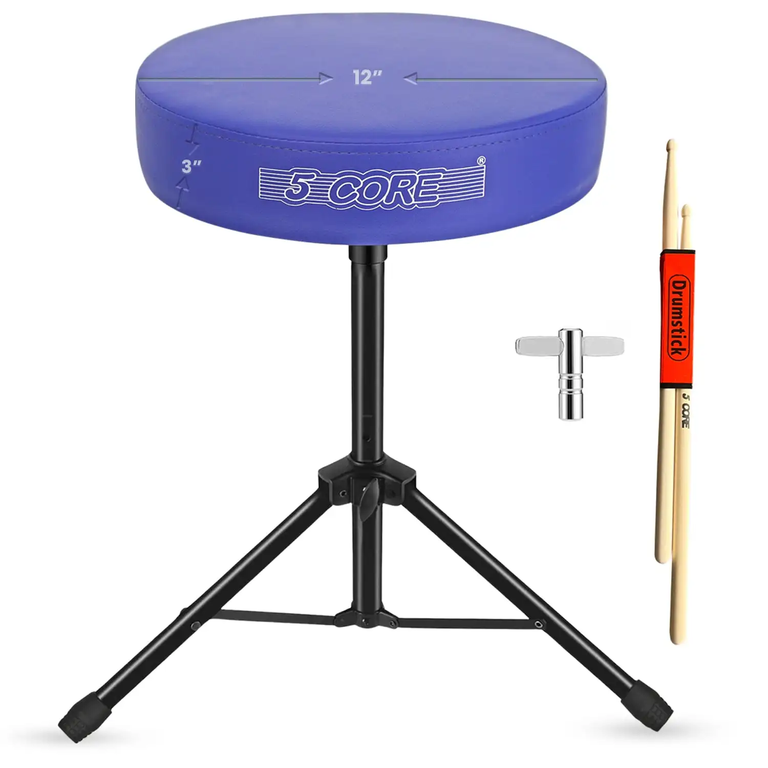 

5 Core Drum Throne 3" Thick Padded Comfortable Guitar Stool Drummer Chair Adjustable Musician Seat DS 01 BLU